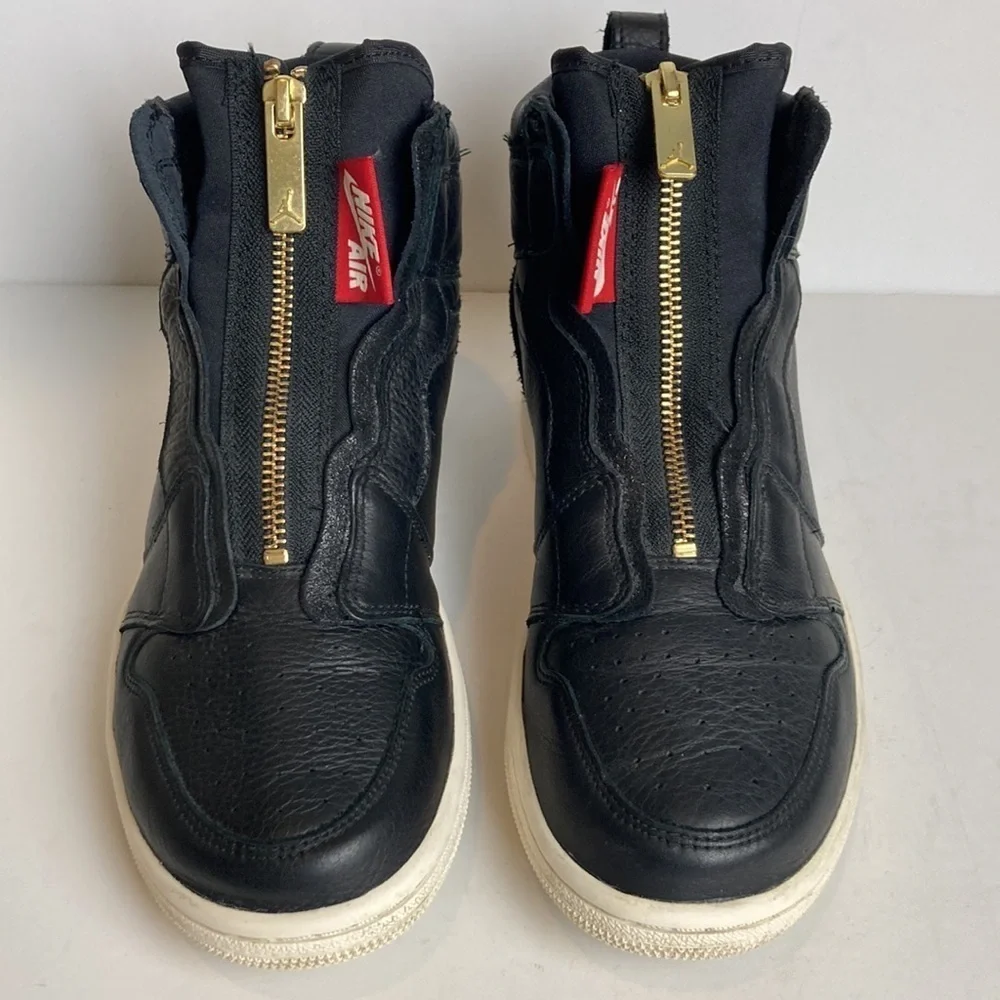 Air Jordan 1 Retro High Zip Black Sail Leather Gold Women’s 7.5 Punk Streetwear